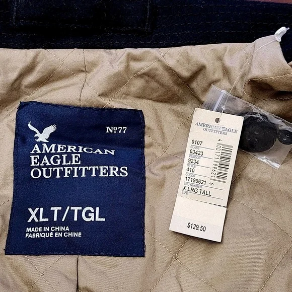 NEW American Eagle Double Breasted Wool Blend Winter‎ Pea Coat Mens XLT Black